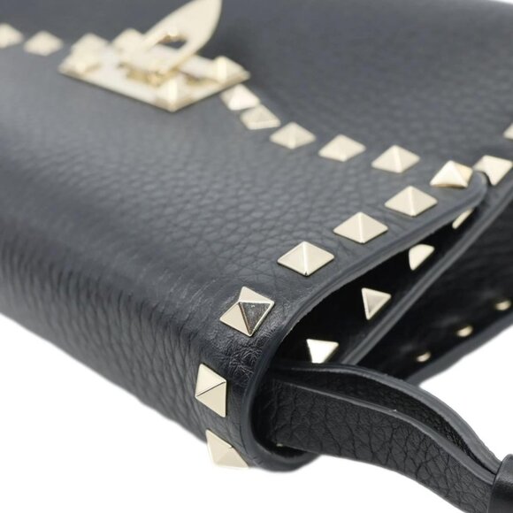 Valentino  Rockstud Flip Lock Small Grained Calfskin Leather Crossbody Bag Black - Picture 6 of 10